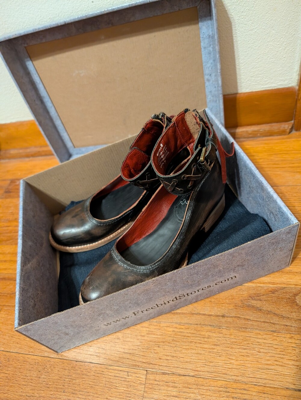 Freebird Moana Deep Brown Black Ankle Zip Flats - Picture 7 of 9